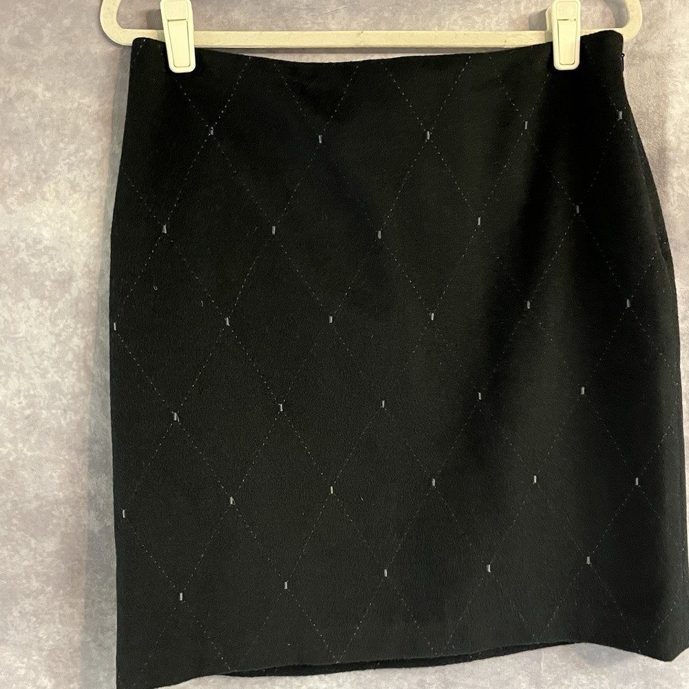 J. McLaughlin‎ Black Wool Cashmere Diamond Pattern Pencil Skirt Size 10 Classic - Picture 2 of 10